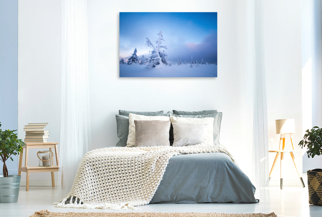 Premium textile canvas Premium textile canvas 120 cm x 80 cm across A motif from the calendar Karelia - winter hiking in Finland 