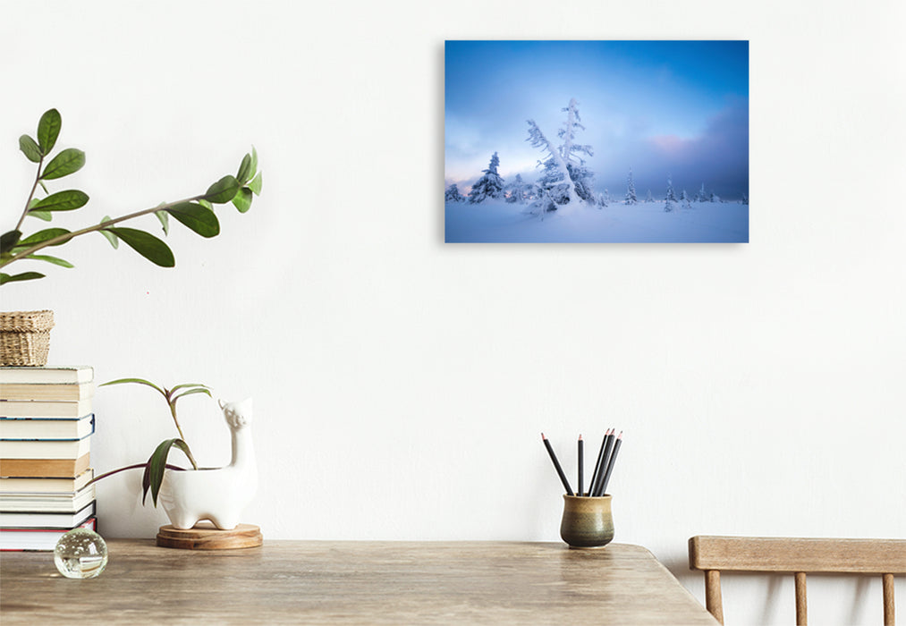 Premium textile canvas Premium textile canvas 120 cm x 80 cm across A motif from the calendar Karelia - winter hiking in Finland 