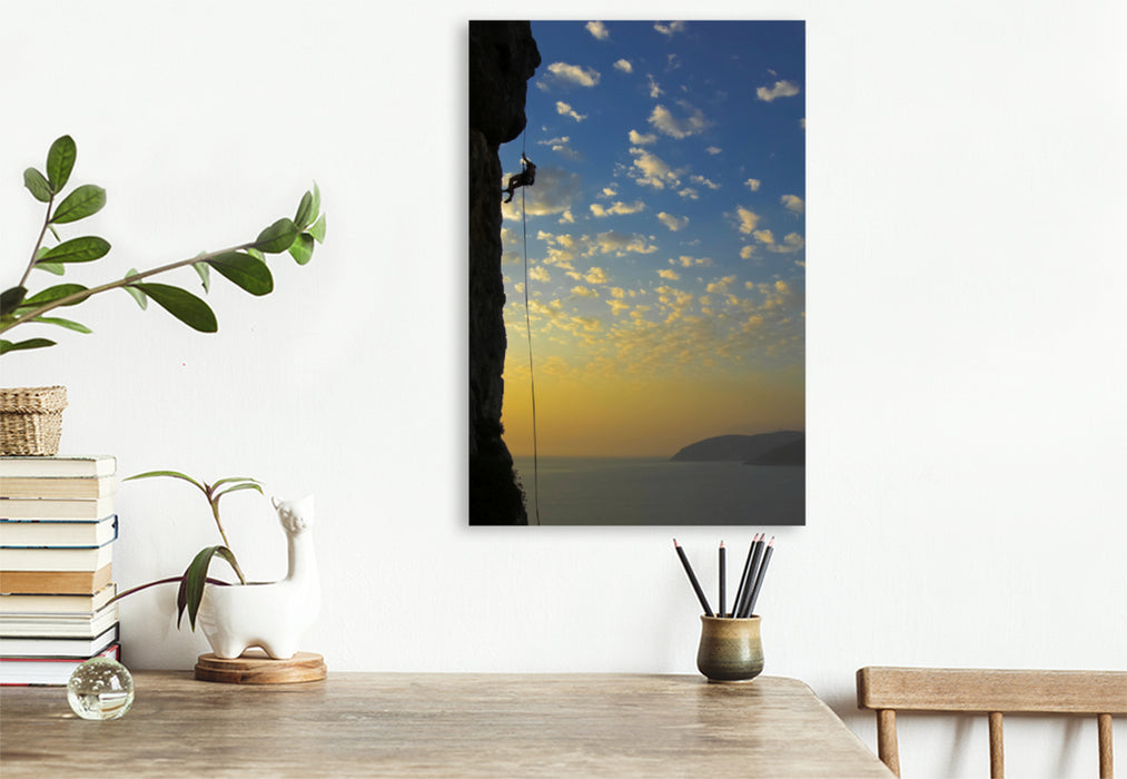 Premium textile canvas Premium textile canvas 50 cm x 75 cm high Climbing in the sunset 