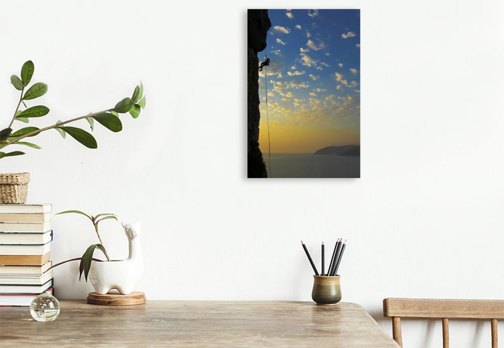 Premium textile canvas Premium textile canvas 50 cm x 75 cm high Climbing in the sunset 