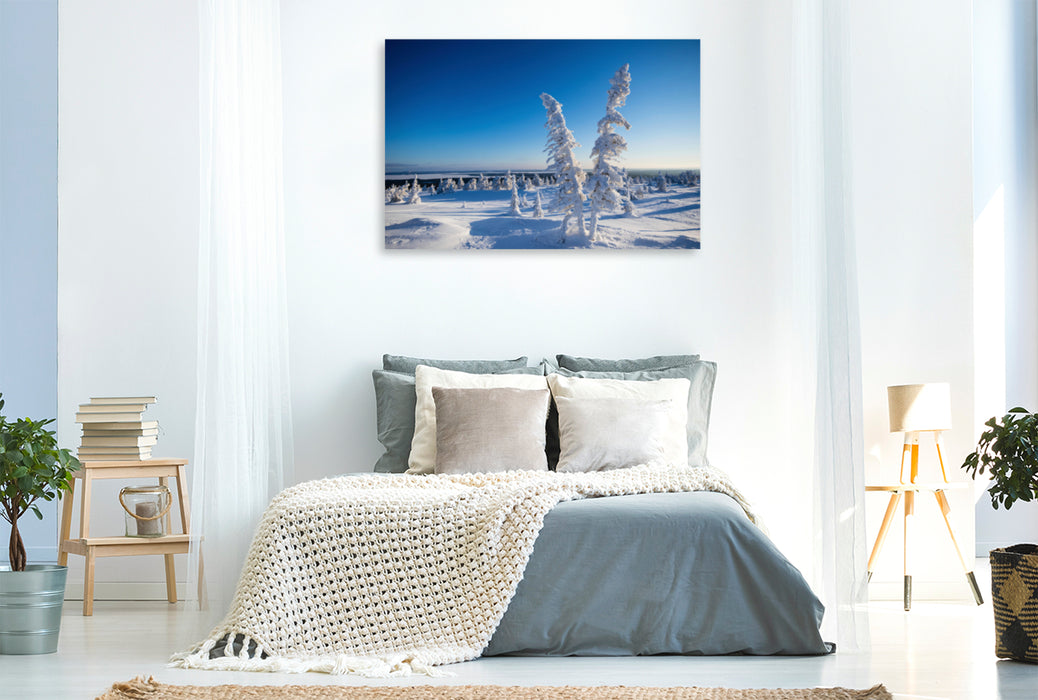 Premium Textil-Leinwand Premium Textil-Leinwand 120 cm x 80 cm quer Kalter Schnee in Karelien
