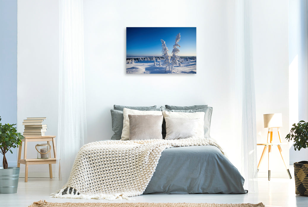 Premium textile canvas Premium textile canvas 120 cm x 80 cm landscape Cold snow in Karelia 