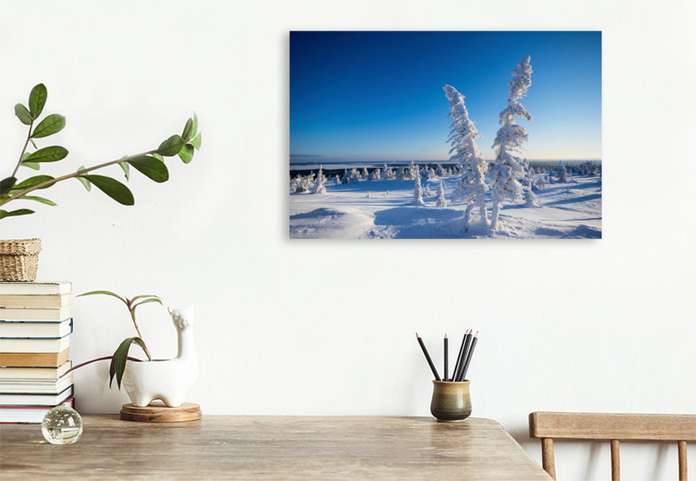 Premium textile canvas Premium textile canvas 120 cm x 80 cm landscape Cold snow in Karelia 