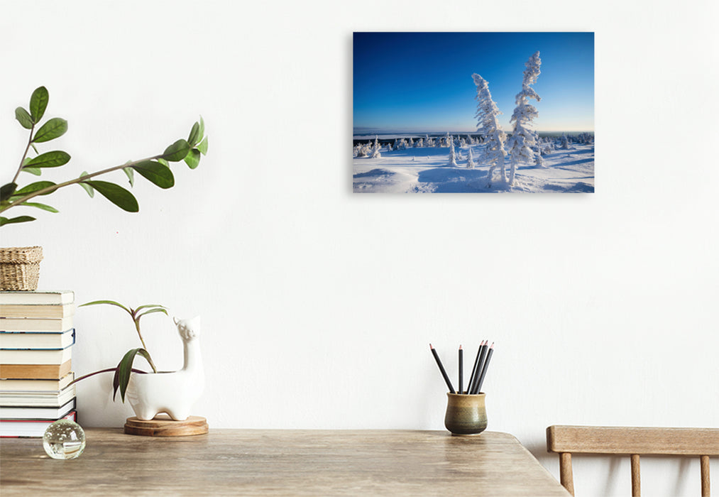Premium textile canvas Premium textile canvas 120 cm x 80 cm landscape Cold snow in Karelia 