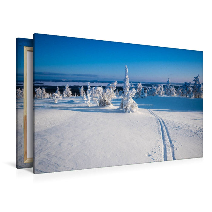 Premium Textil-Leinwand Skispur in die Ferne