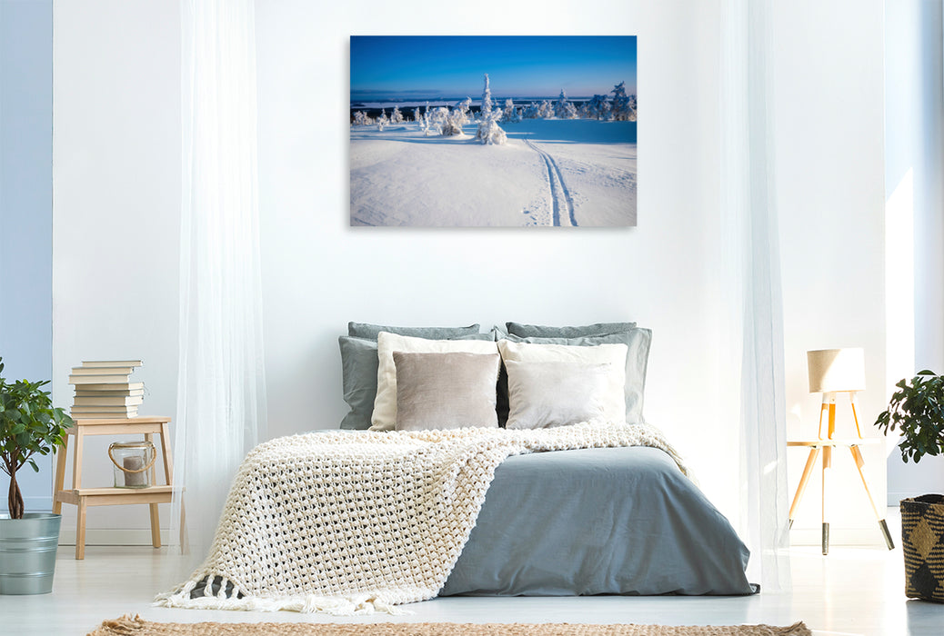 Premium textile canvas Premium textile canvas 120 cm x 80 cm across ski track into the distance 