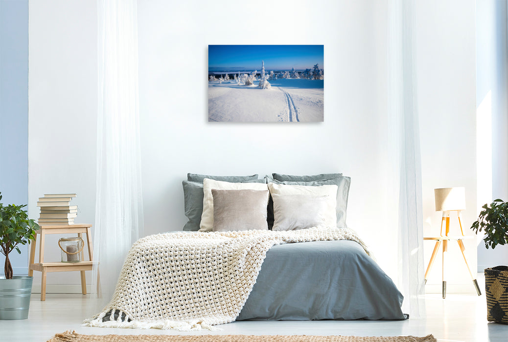 Premium textile canvas Premium textile canvas 120 cm x 80 cm across ski track into the distance 