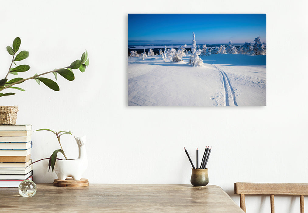 Premium textile canvas Premium textile canvas 120 cm x 80 cm across ski track into the distance 