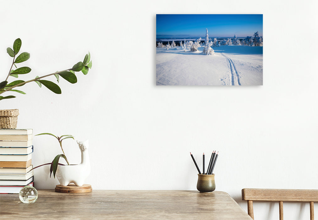 Premium textile canvas Premium textile canvas 120 cm x 80 cm across ski track into the distance 