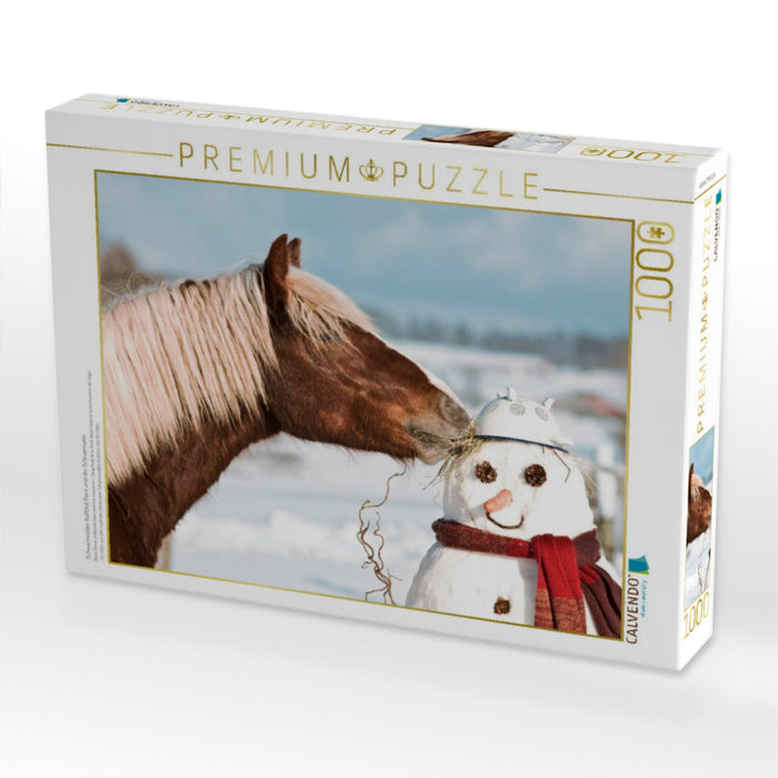 Schwarzwälder Kaltblut Daim und der Schneemann - CALVENDO Foto-Puzzle'