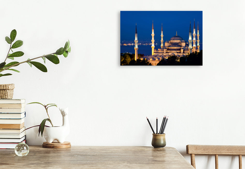 Toile textile premium Toile textile premium 75 cm x 50 cm paysage Mosquée du Sultan Ahmed à l'heure bleue 