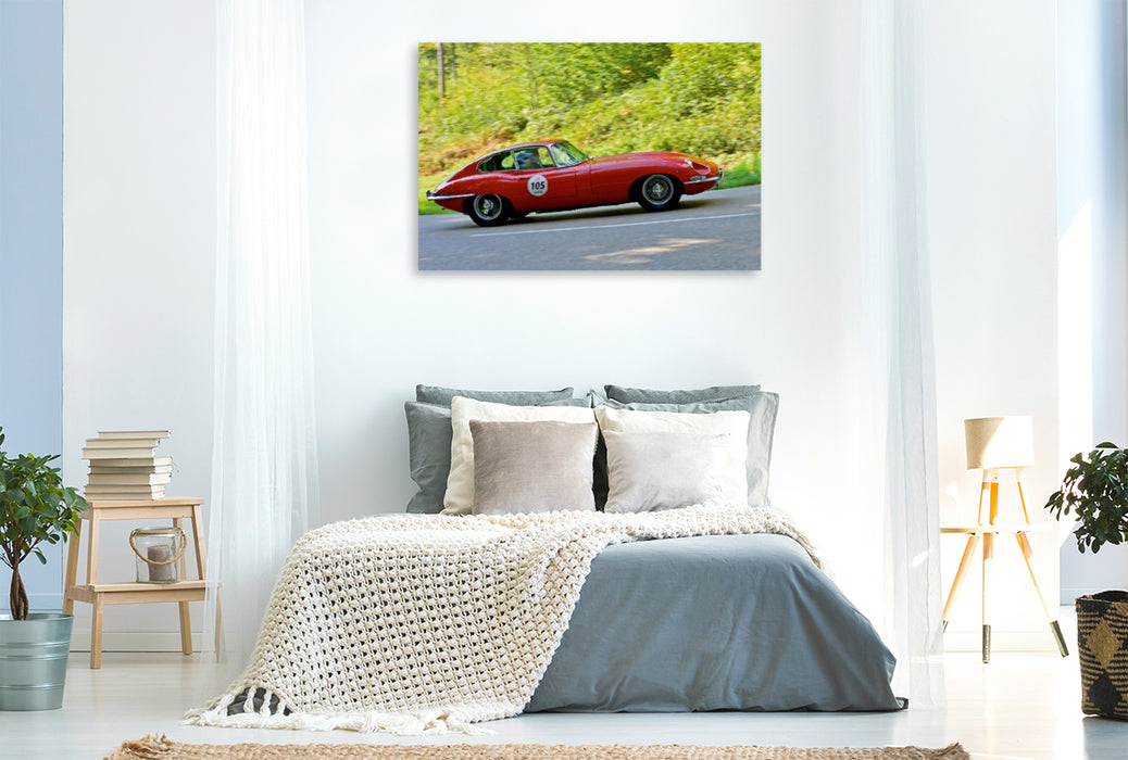 Premium Textil-Leinwand Premium Textil-Leinwand 120 cm x 80 cm quer Jaguar E Type S1, 5 FHC - 1968