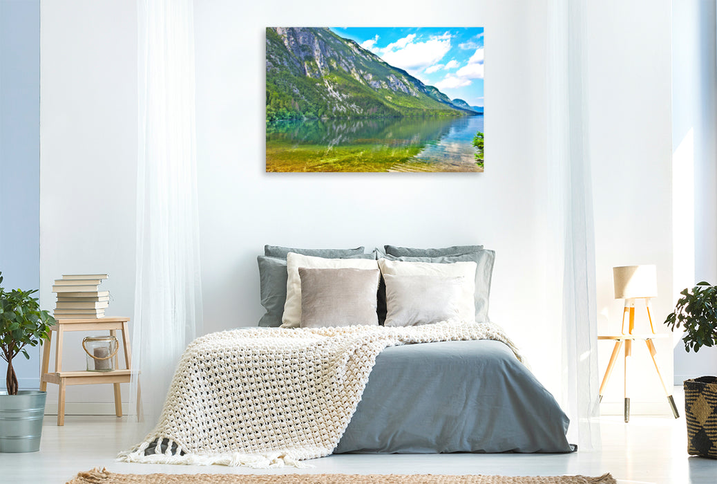 Toile textile haut de gamme Toile textile haut de gamme 120 cm x 80 cm reflet paysage au lac Bohinj 