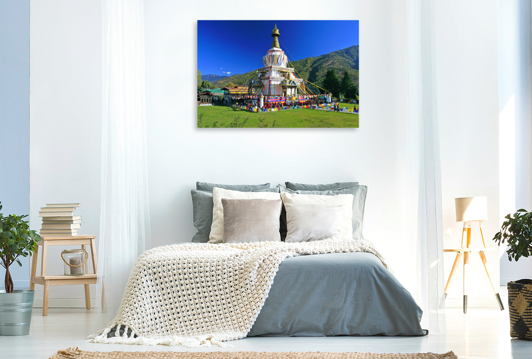 Toile textile haut de gamme Toile textile haut de gamme 120cm x 80cm paysage National Memorial Chorten, Thimphu, Capitale 