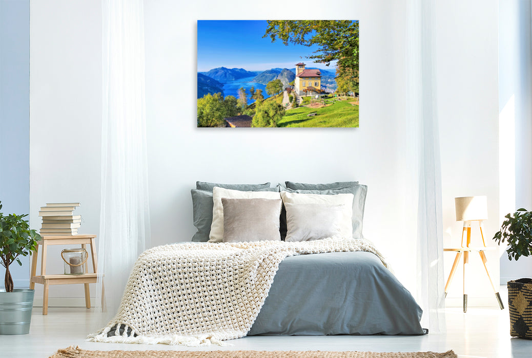 Toile textile haut de gamme Toile textile haut de gamme 120 cm x 80 cm vue paysage du Monte Brè 
