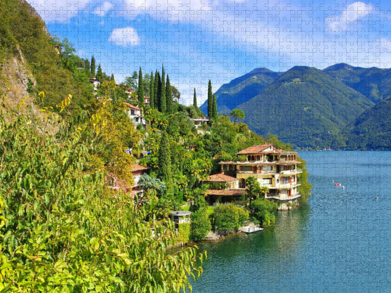 Villen am Ufer des Luganer Sees - CALVENDO Foto-Puzzle'
