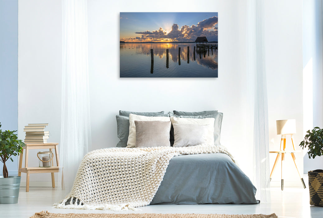 Premium textile canvas Premium textile canvas 120 cm x 80 cm across The beginning of the day at Lake Hemmenlsdorf 