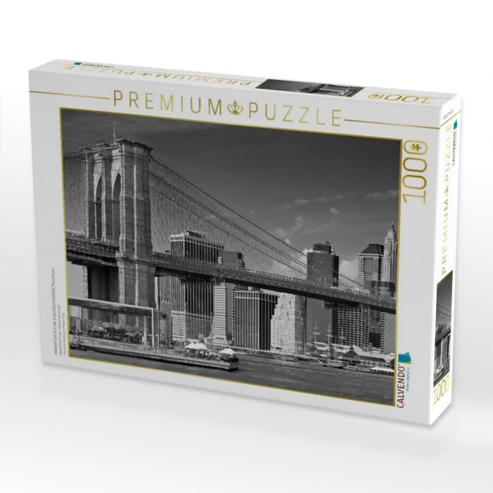 MANHATTAN SKYLINE & BROOKLYN BRIDGE Monochrom - CALVENDO Foto-Puzzle'