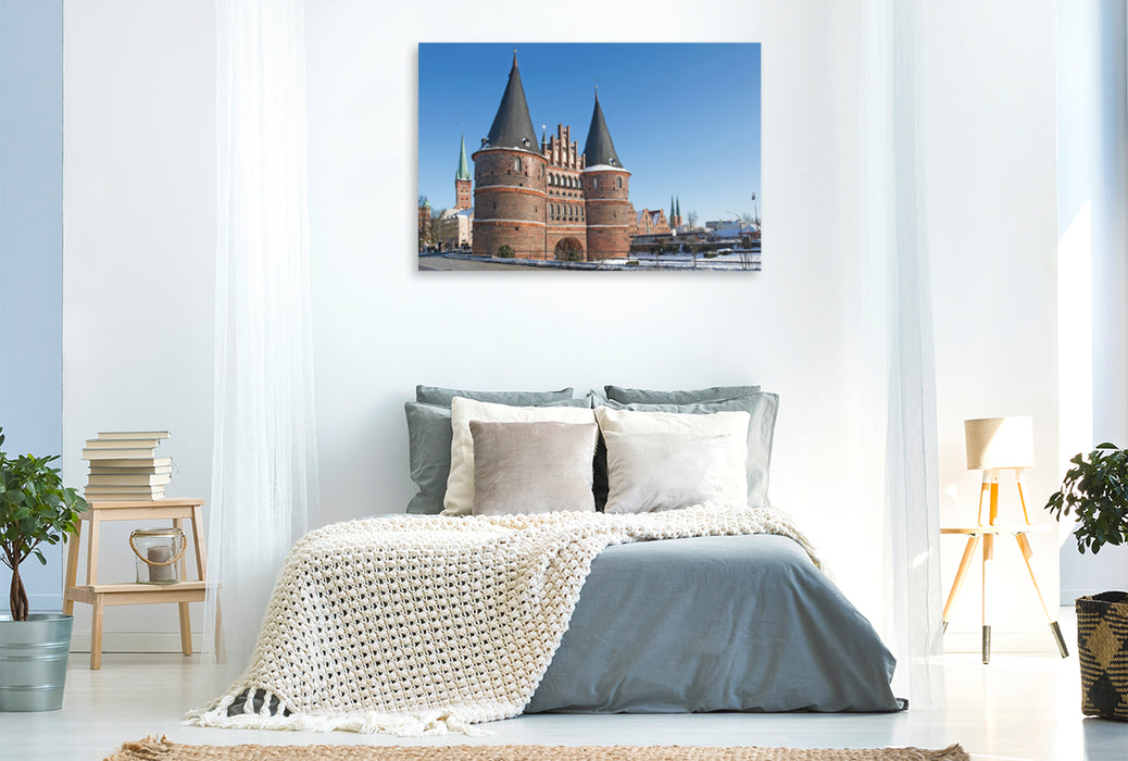 Premium textile canvas Premium textile canvas 120 cm x 80 cm landscape Holstentor Lübeck 