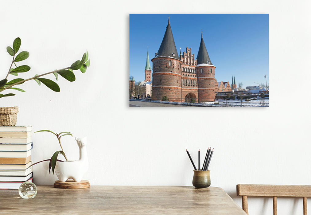 Premium textile canvas Premium textile canvas 120 cm x 80 cm landscape Holstentor Lübeck 