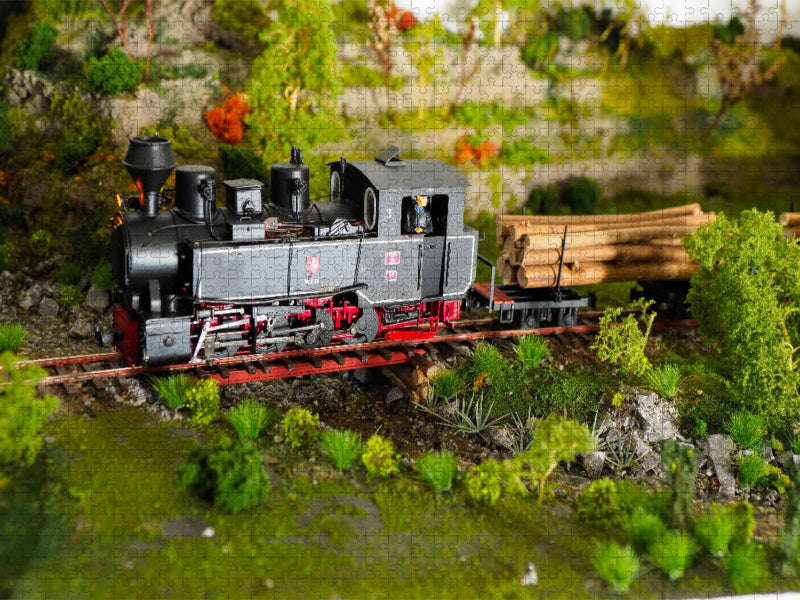 Dampflok vor dem Holzzug - CALVENDO Foto-Puzzle'