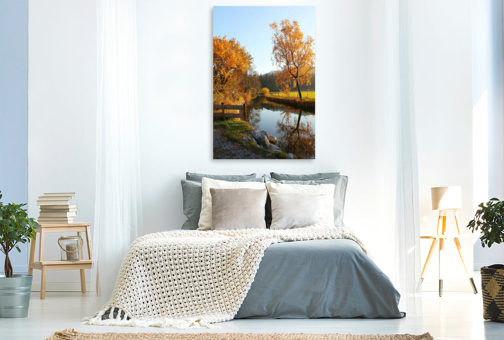 Premium Textil-Leinwand Premium Textil-Leinwand 80 cm x 120 cm  hoch Herbstliche Stille am Fluss