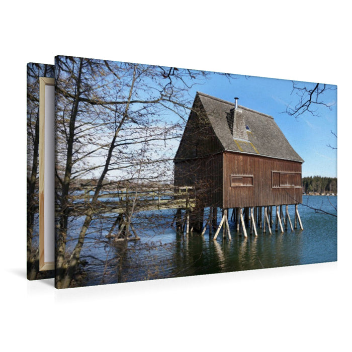 Premium Textil-Leinwand Stelzenhaus - Plothener Teiche