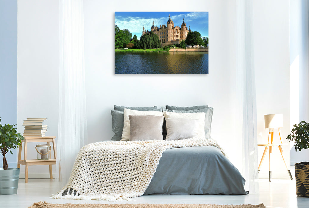 Premium textile canvas Premium textile canvas 120 cm x 80 cm landscape Schwerin Castle 