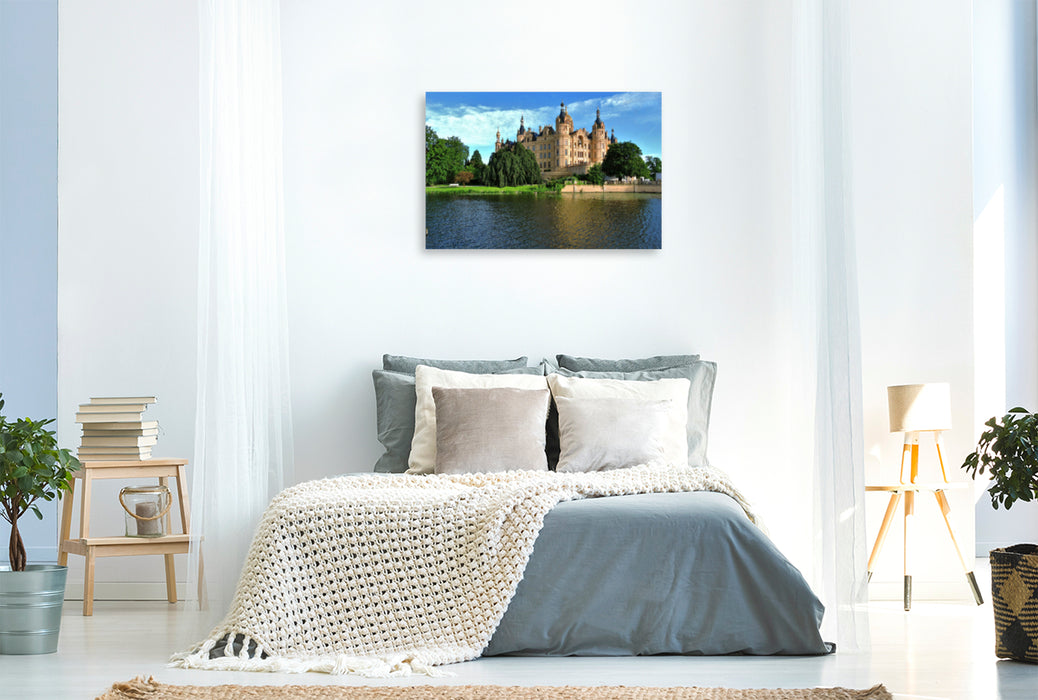 Premium textile canvas Premium textile canvas 120 cm x 80 cm landscape Schwerin Castle 