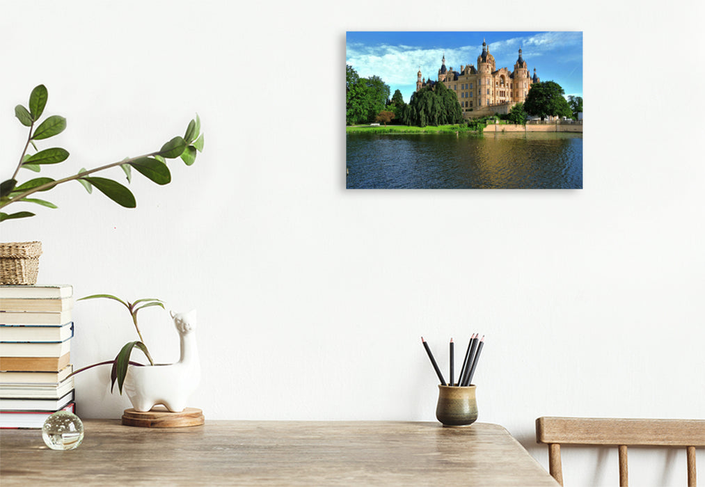 Premium textile canvas Premium textile canvas 120 cm x 80 cm landscape Schwerin Castle 