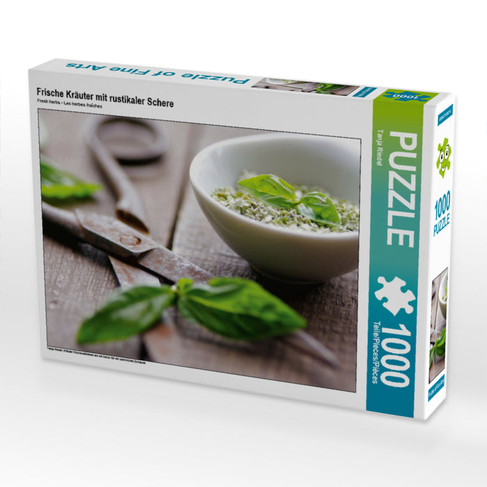 Frische Kräuter mit rustikaler Schere 2000 Teile Puzzle quer - CALVENDO Foto-Puzzle'