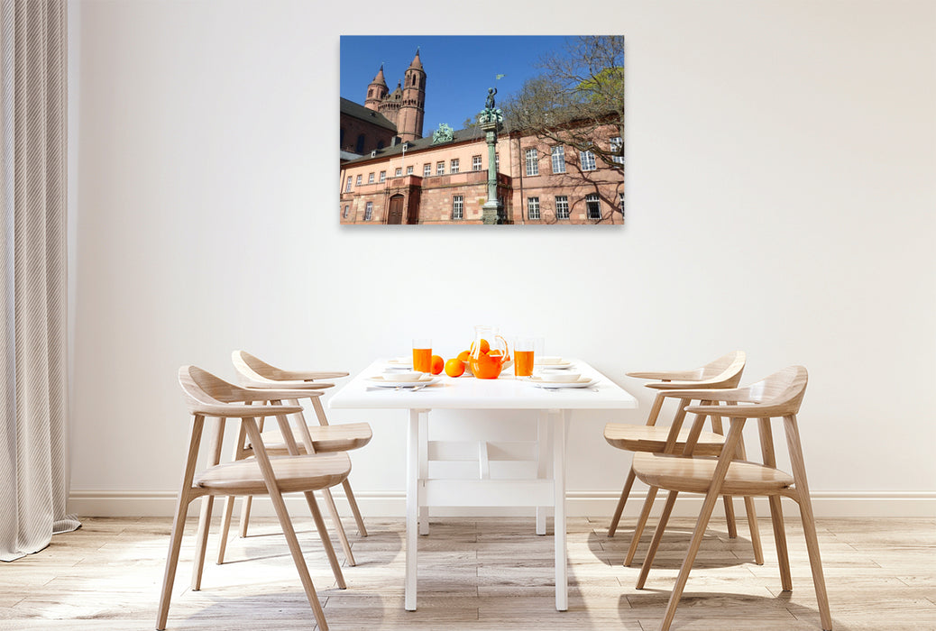 Premium Textil-Leinwand Der Schlossparkbrunnen in Worms