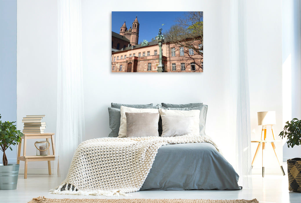 Premium Textil-Leinwand Der Schlossparkbrunnen in Worms