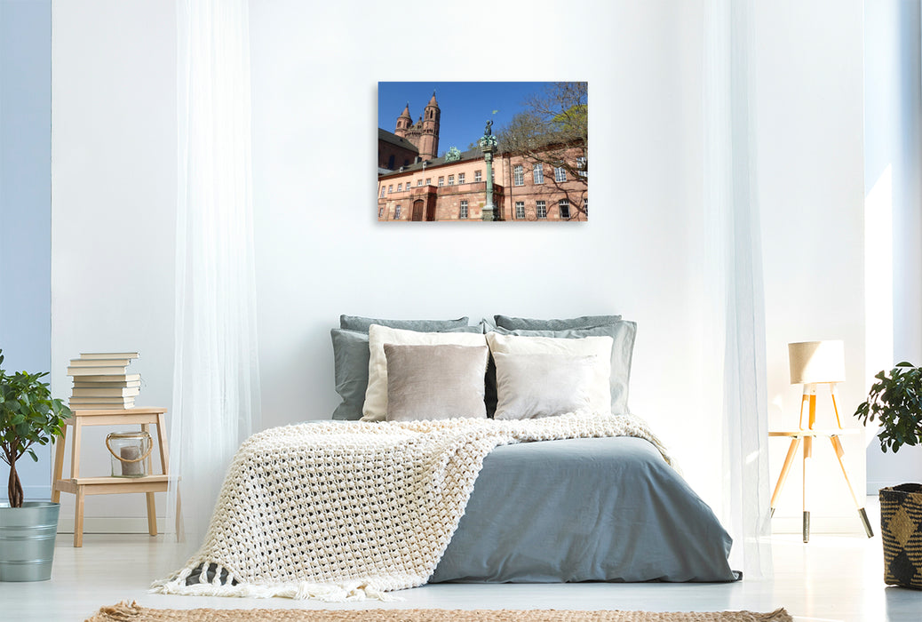 Premium Textil-Leinwand Der Schlossparkbrunnen in Worms