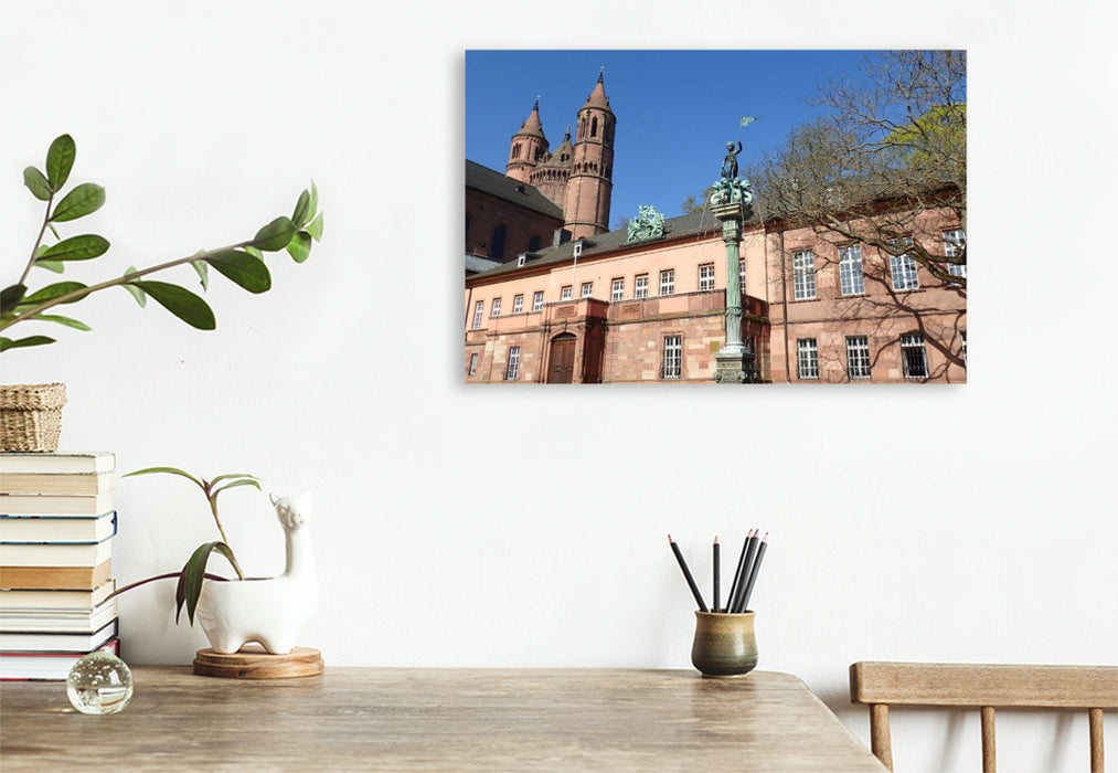 Premium Textil-Leinwand Der Schlossparkbrunnen in Worms