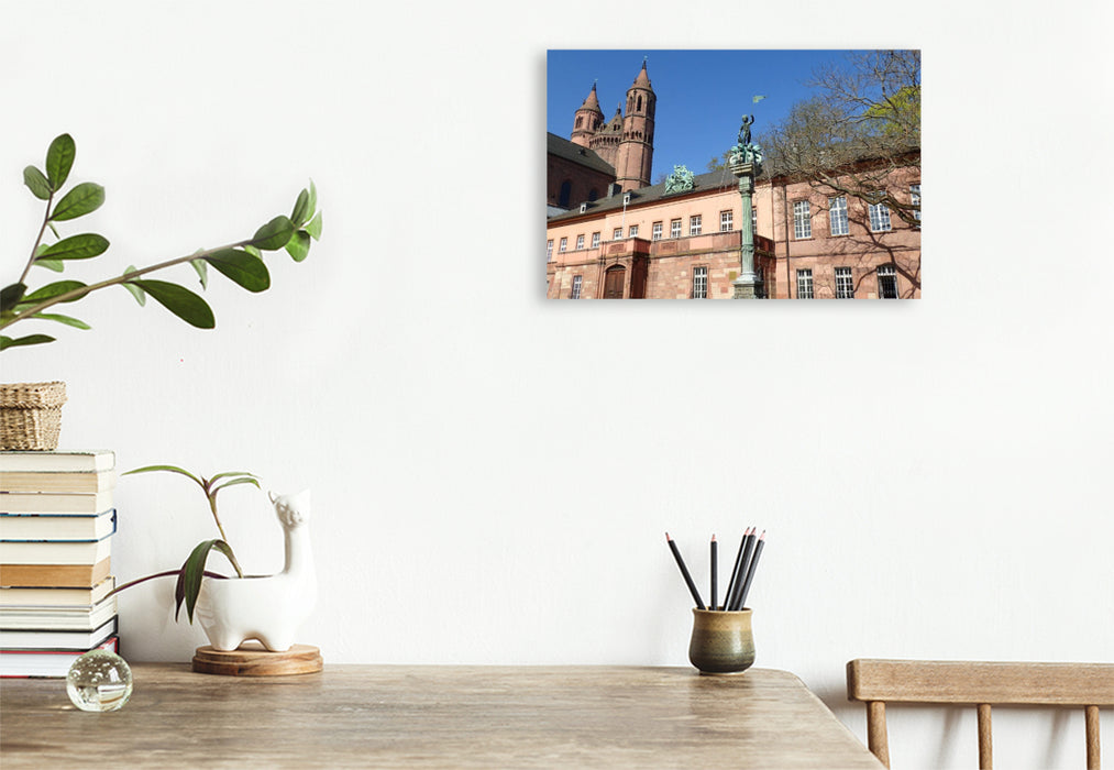 Premium Textil-Leinwand Der Schlossparkbrunnen in Worms