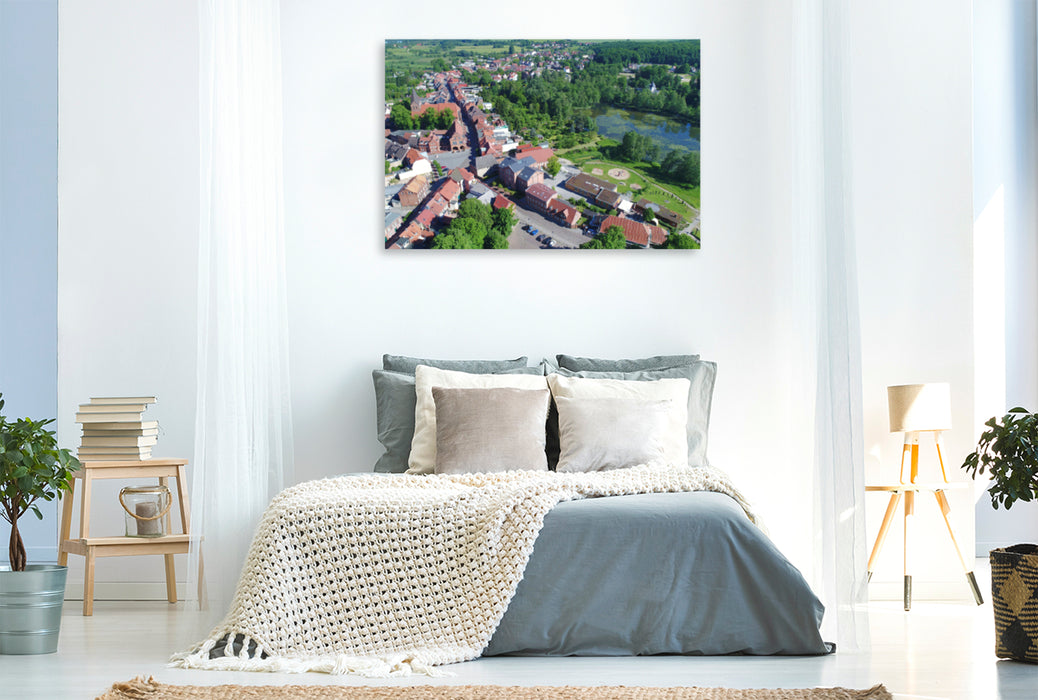 Premium textile canvas Premium textile canvas 120 cm x 80 cm landscape old town of Gadebusch 