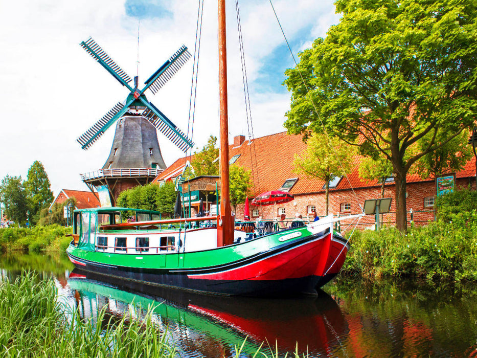 Torfschiff vor der Mühle am Tief - CALVENDO Foto-Puzzle'