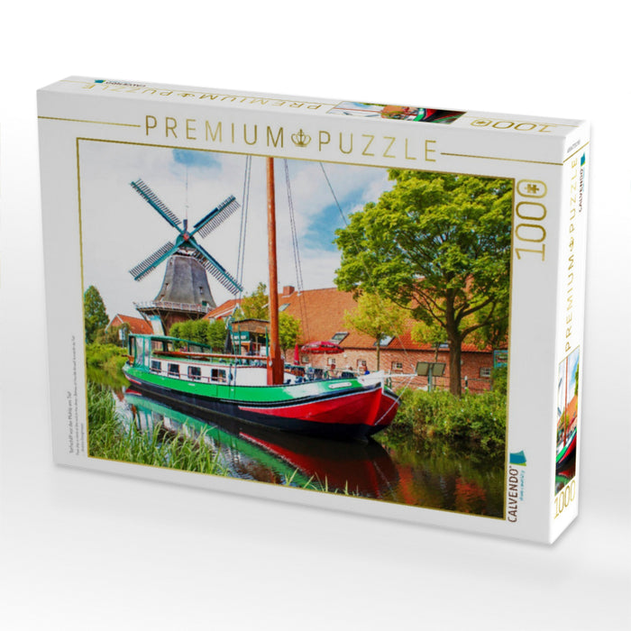 Torfschiff vor der Mühle am Tief - CALVENDO Foto-Puzzle'