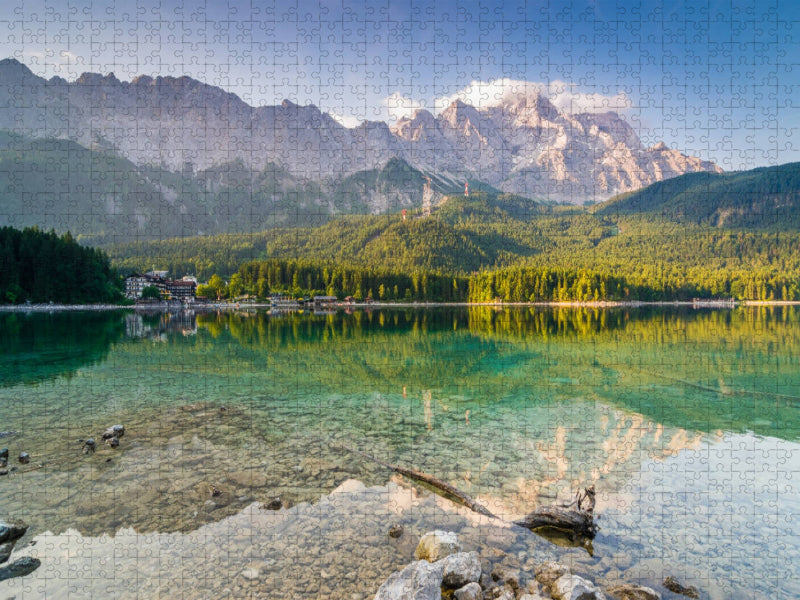 Eibsee mit Zugspitze am Morgen - CALVENDO Foto-Puzzle'