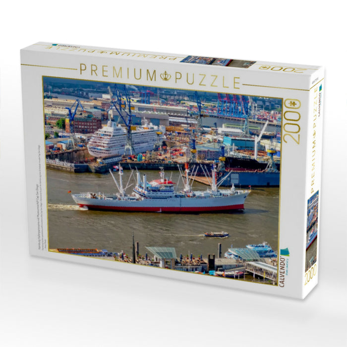 Hamburg Hafenpanorama mit Museumsschiff Cap San Diego - CALVENDO Foto-Puzzle'