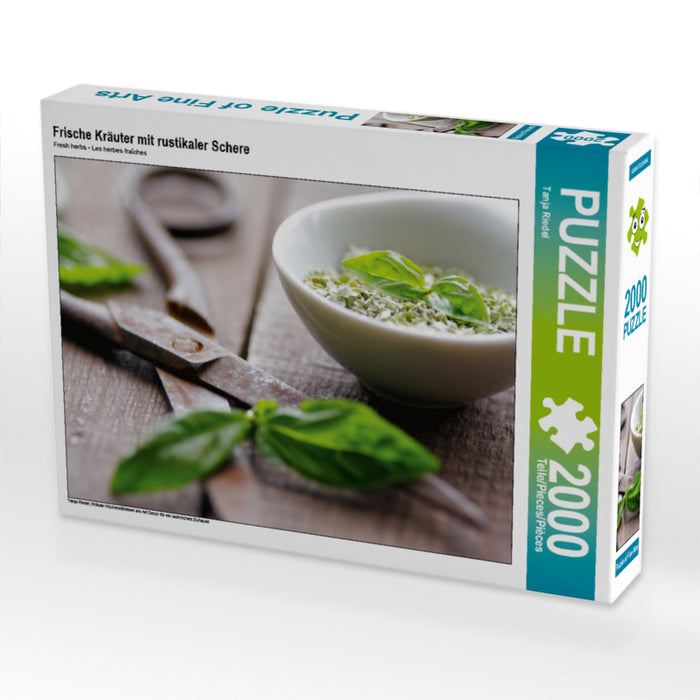 Frische Kräuter mit rustikaler Schere 2000 Teile Puzzle quer - CALVENDO Foto-Puzzle'