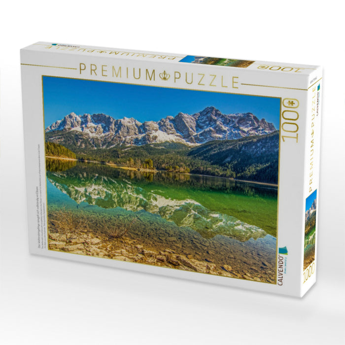 Das Wettersteingebirge spiegelt sich vollständig im Eibsee - CALVENDO Foto-Puzzle'