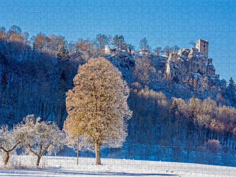 Winterlandschaft im Wiesenttal am Fuße der Burg Neideck - CALVENDO Foto-Puzzle'