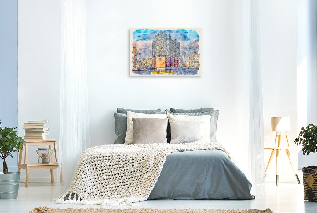 Toile textile haut de gamme Toile textile haut de gamme 90 cm x 60 cm paysage Hambourg Elbphilharmonie 