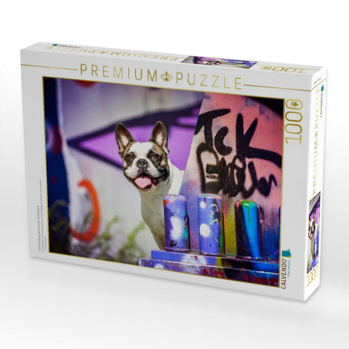 French Bulldog sitzt vor einer Graffitiwand - CALVENDO Foto-Puzzle'