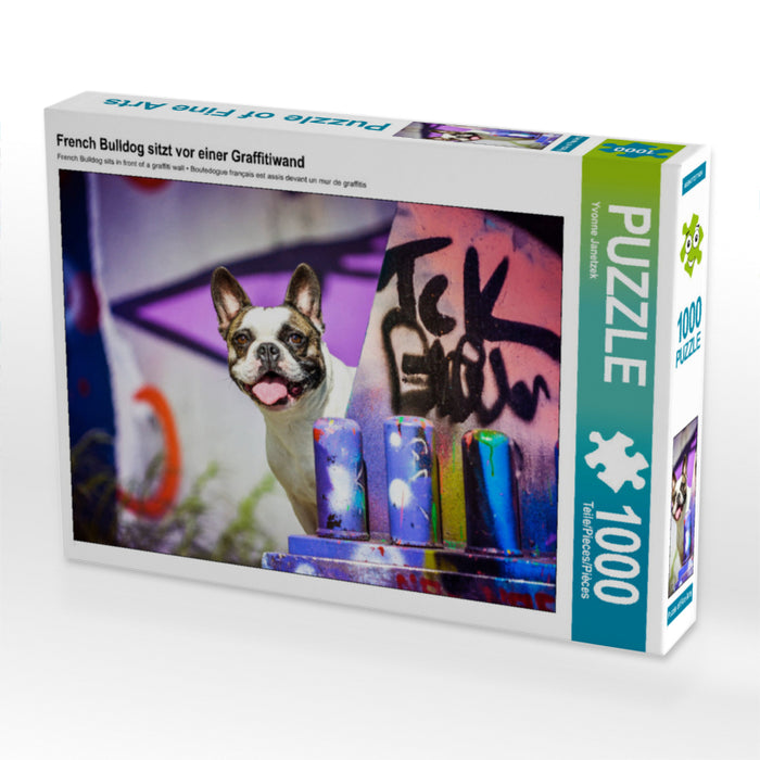 French Bulldog sitzt vor einer Graffitiwand 1000 Teile Puzzle quer - CALVENDO Foto-Puzzle'