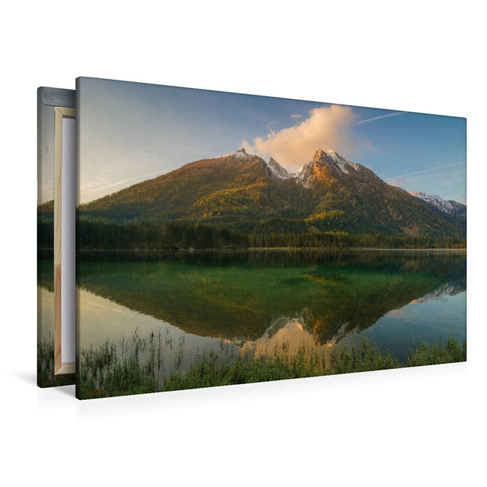 Premium Textil-Leinwand Hintersee und Hochkalter in Ramsau