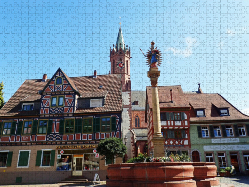 Der Marktplatz mit der Marienstatue in Ladenburg am Neckar 1000 Teile Puzzle quer - CALVENDO Foto-Puzzle'
