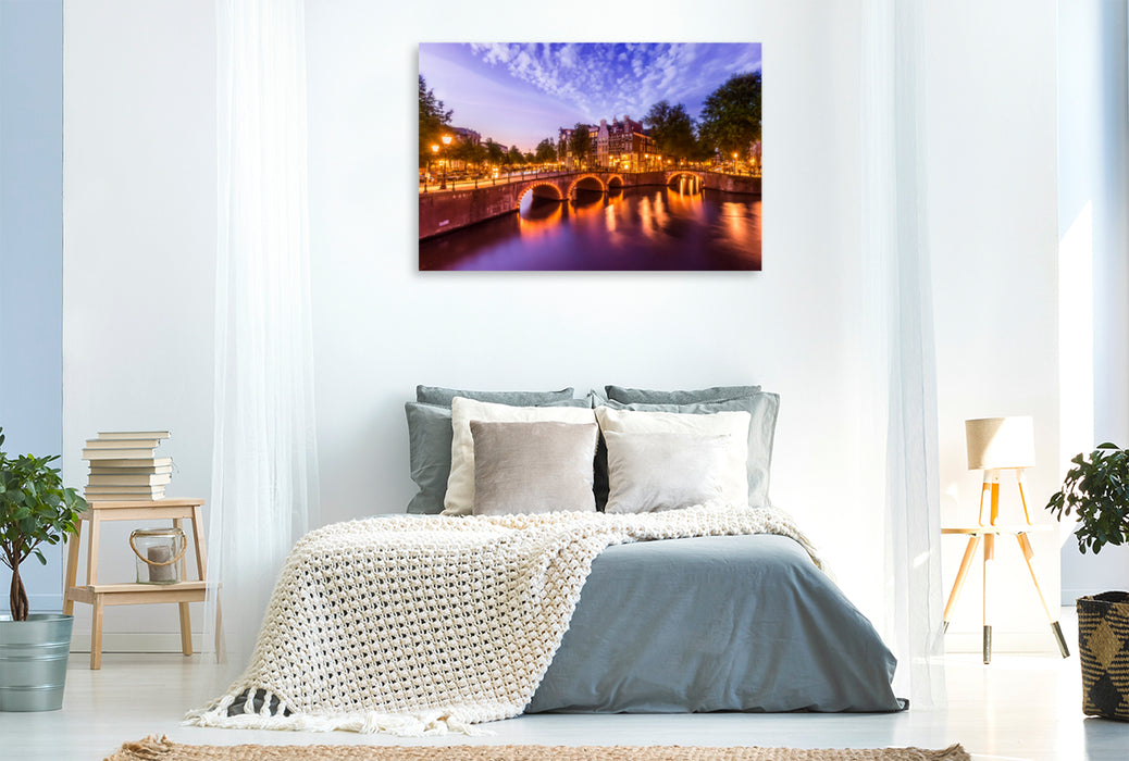 Toile textile haut de gamme Toile textile haut de gamme 120 cm x 80 cm paysage AMSTERDAM Impression attrayante le soir 